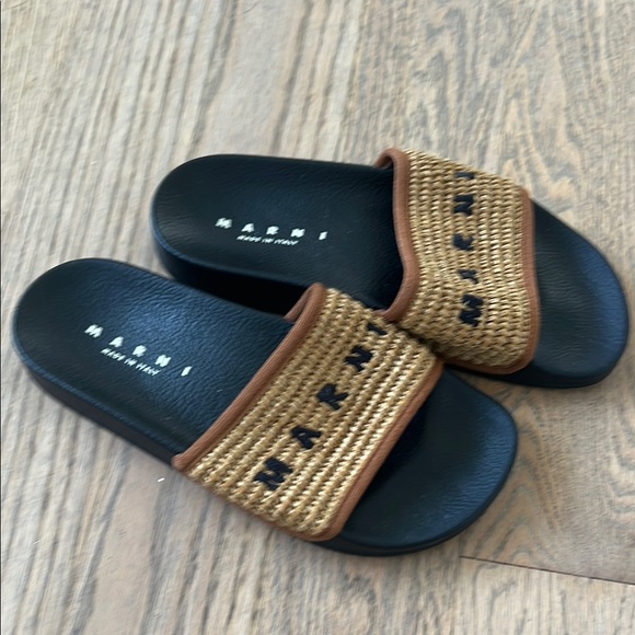 Marni Black and Brown Woven Slide Sandals size 6 - Picture 1 of 3